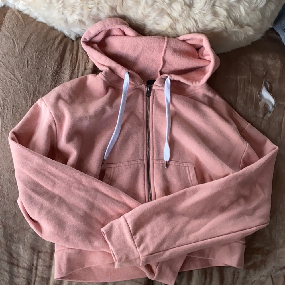 Forever 21 cropped zip pink hoodie